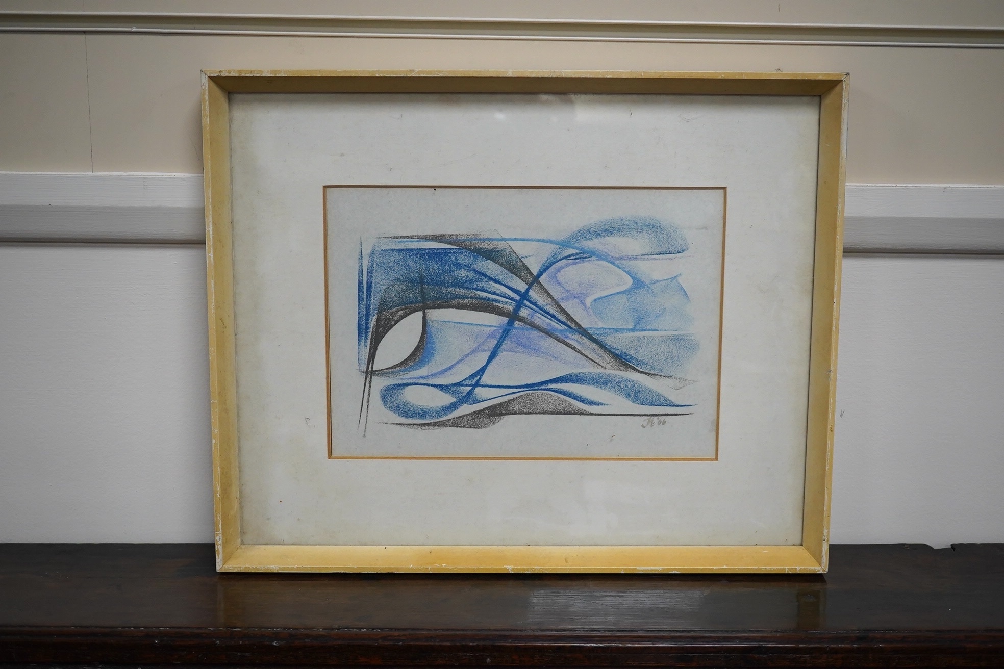 J.M, conte crayon, abstract composition, ‘The Pound After Devaluation’, initialled and dated ‘66, 17 x 24cm. Condition - fair to good